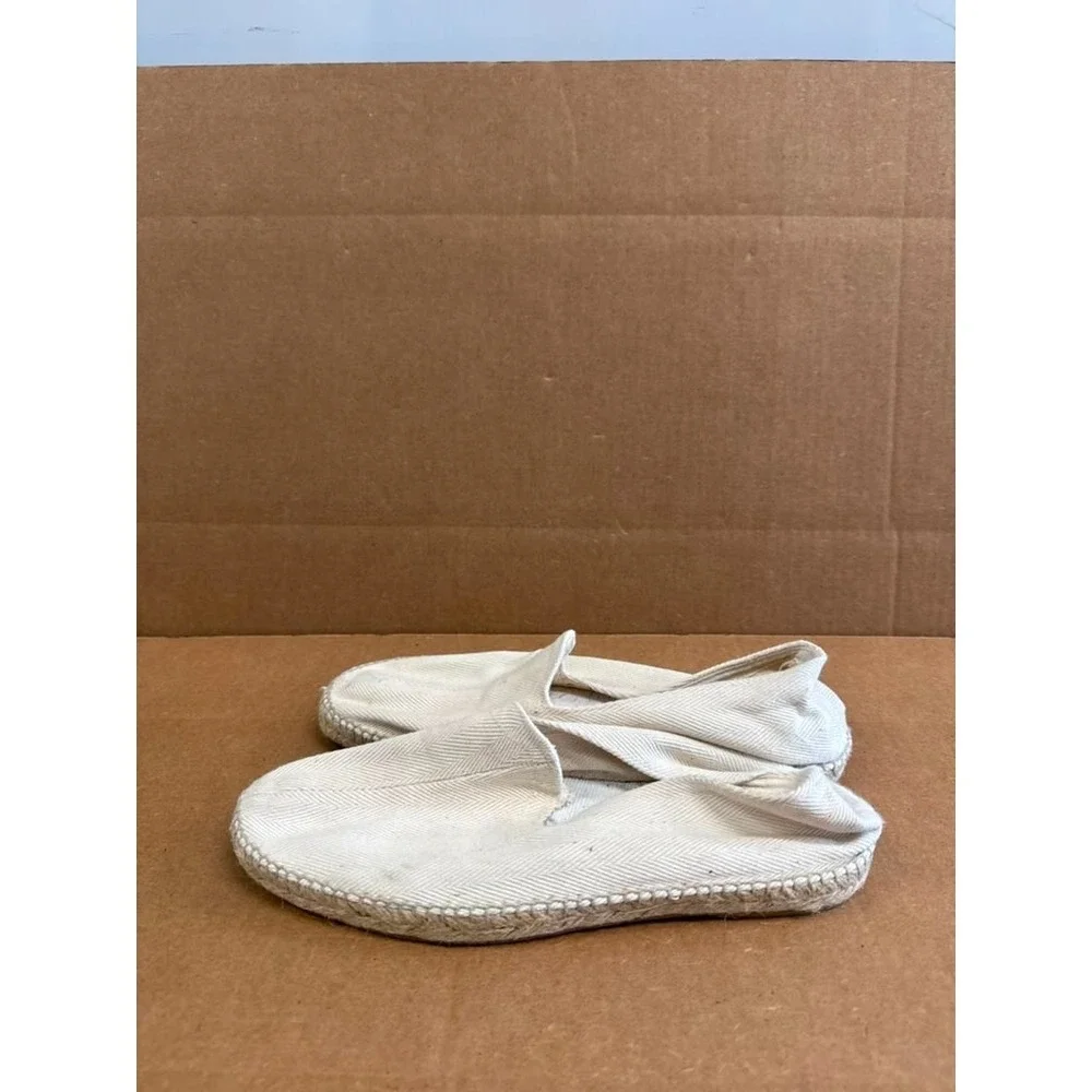Drake's Ecru Herringbone Cotton Slip On Espadrilles White Mens Size 45 EU